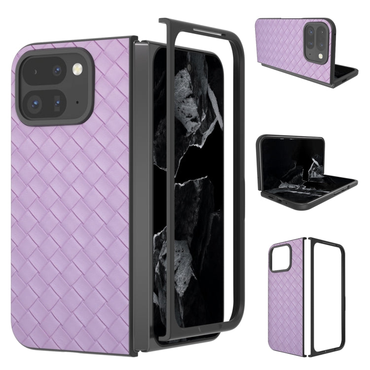 For Google Pixel 9 Pro Fold Black Frame Woven Texture PU Phone Case(Purple) - Google Cases by buy2fix | Online Shopping UK | buy2fix