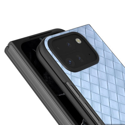 For Google Pixel 9 Pro Fold Black Frame Woven Texture PU Phone Case(Light Blue) - Google Cases by buy2fix | Online Shopping UK | buy2fix