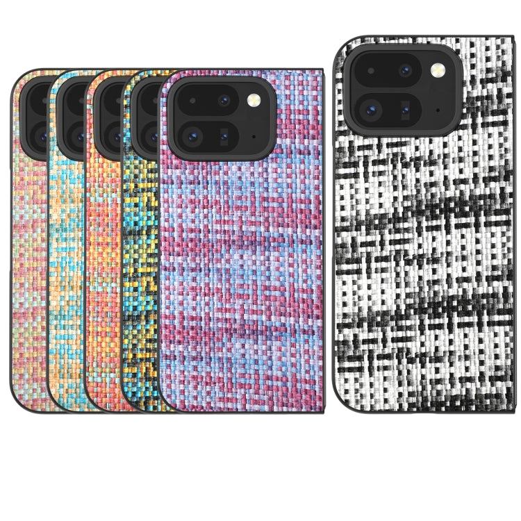 For Google Pixel 9 Pro Fold Black Frame Color Lattice Texture PU Phone Case(Blue) - Google Cases by buy2fix | Online Shopping UK | buy2fix