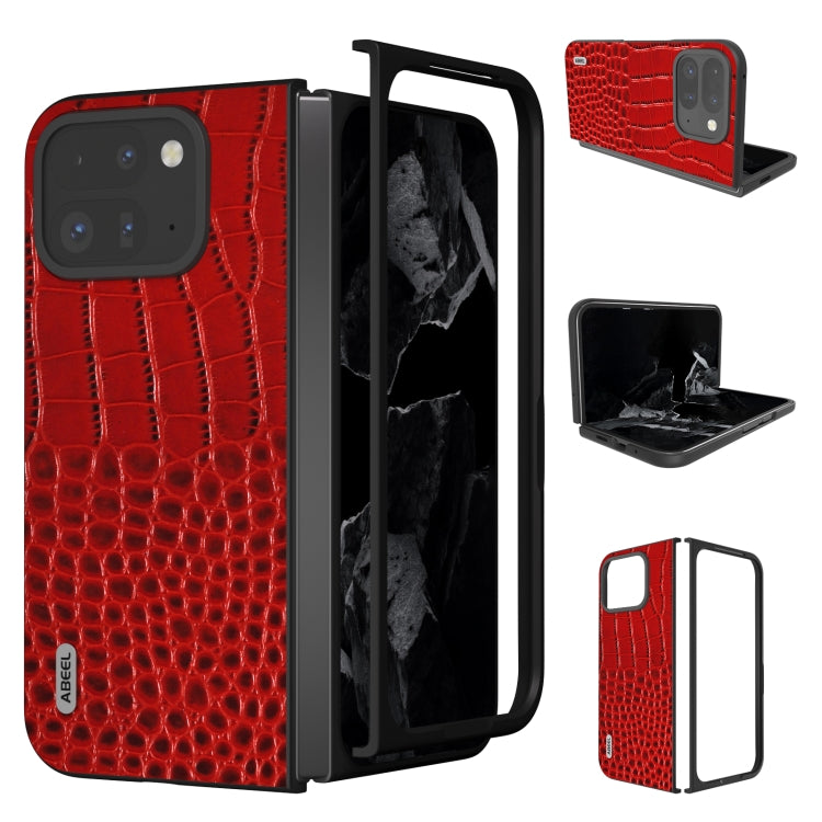 For Google Pixel 9 Pro Fold ABEEL Genuine Leather Crocodile Pattern Black Edge Phone Case(Red) - Google Cases by buy2fix | Online Shopping UK | buy2fix