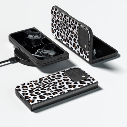 For Google Pixel 9 Pro Fold Black Frame Leopard Full Coverage Phone Case(Silver Leopard) - Google Cases by buy2fix | Online Shopping UK | buy2fix