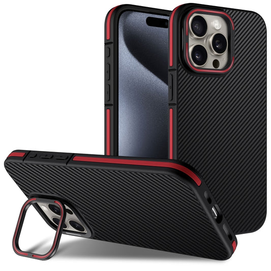 For iPhone 16 Pro Max Carbon Fiber Texture Lens Holder TPU Phone Case(Red) - iPhone 16 Pro Max Cases by buy2fix | Online Shopping UK | buy2fix