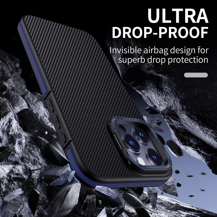 For iPhone 16 Pro Max Carbon Fiber Texture Lens Holder TPU Phone Case(Grey) - iPhone 16 Pro Max Cases by buy2fix | Online Shopping UK | buy2fix