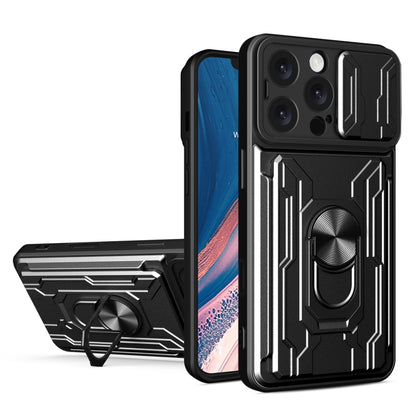 For iPhone 16 Pro Max Sliding Camshield TPU+PC Phone Case with Card Slot(Black) - iPhone 16 Pro Max Cases by buy2fix | Online Shopping UK | buy2fix