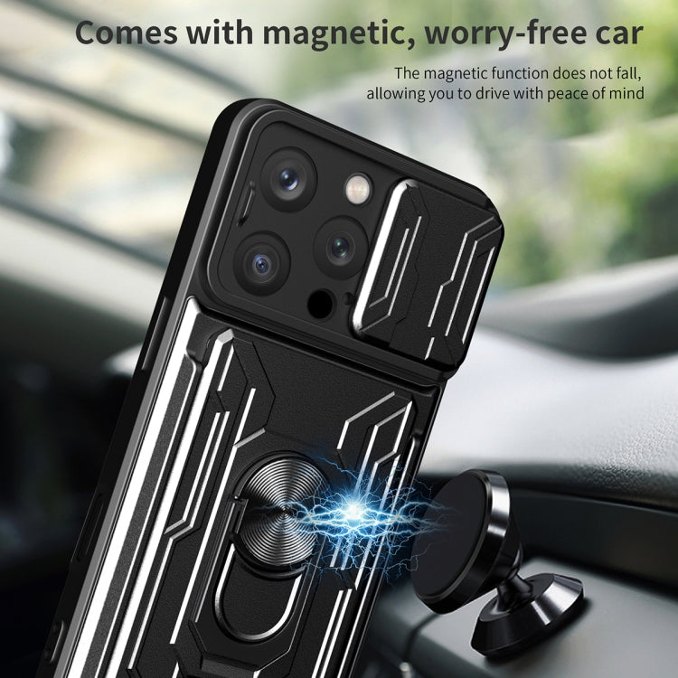 For iPhone 16 Pro Sliding Camshield TPU+PC Phone Case with Card Slot(Black) - iPhone 16 Pro Cases by buy2fix | Online Shopping UK | buy2fix