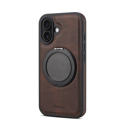 For iPhone 16 Plus Denior A14 Skin Feel Rotating Holder MagSafe Phone Case(Brown) - iPhone 16 Plus Cases by Denior | Online Shopping UK | buy2fix