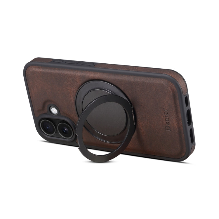 For iPhone 16 Plus Denior A14 Skin Feel Rotating Holder MagSafe Phone Case(Brown) - iPhone 16 Plus Cases by Denior | Online Shopping UK | buy2fix