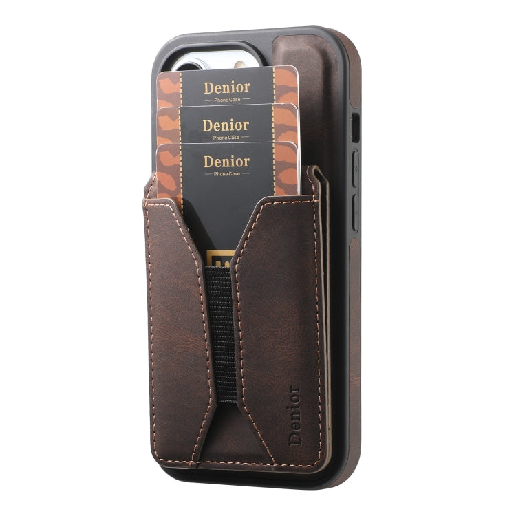 For iPhone 13 Pro Max Denior D18 Skin Feel Rotating Holder MagSafe Detachable Card Slot Phone Case(Brown) - iPhone 13 Pro Max Cases by Denior | Online Shopping UK | buy2fix