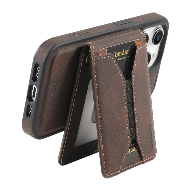 For iPhone 13 Pro Max Denior D18 Skin Feel Rotating Holder MagSafe Detachable Card Slot Phone Case(Brown) - iPhone 13 Pro Max Cases by Denior | Online Shopping UK | buy2fix