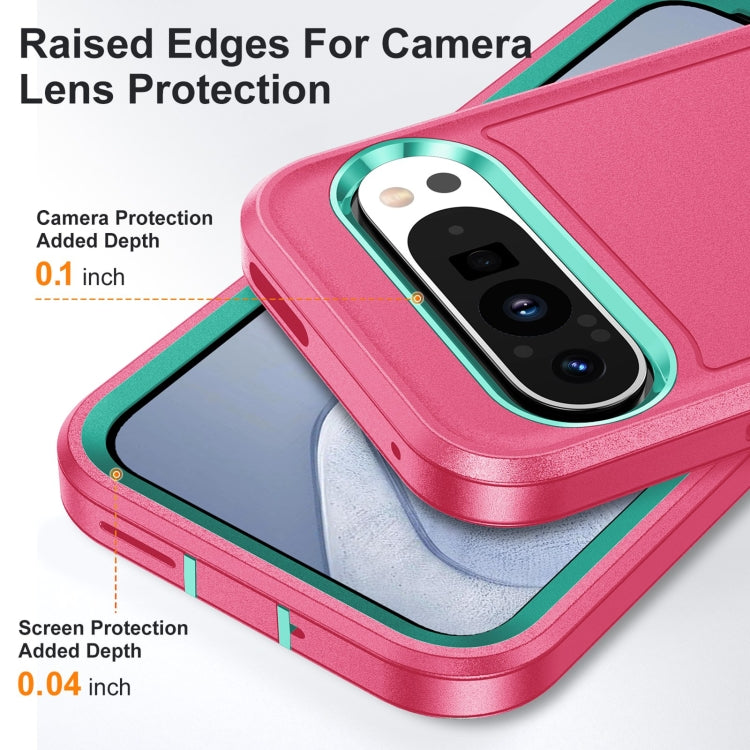 For Google Pixel 9 Pro Rugged PC + Silicone Phone Case with Holder(Rose Red+Light Green) - Google Cases by buy2fix | Online Shopping UK | buy2fix