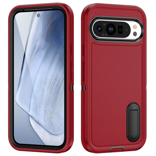 For Google Pixel 9 Pro Rugged PC + Silicone Phone Case with Holder(Red+Black) - Google Cases by buy2fix | Online Shopping UK | buy2fix