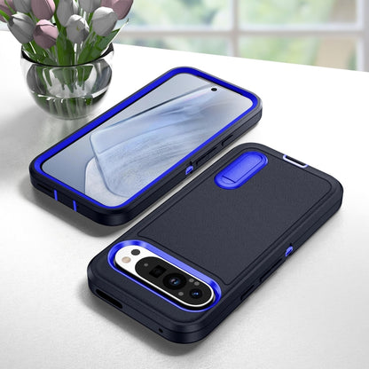 For Google Pixel 9 Pro Rugged PC + Silicone Phone Case with Holder(Dark Blue+Royal Blue) - Google Cases by buy2fix | Online Shopping UK | buy2fix