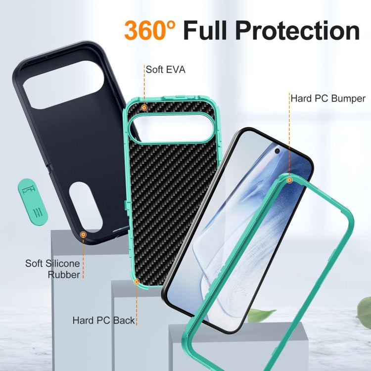 For Google Pixel 9 Pro Rugged PC + Silicone Phone Case with Holder(Dark Blue+Light Green) - Google Cases by buy2fix | Online Shopping UK | buy2fix