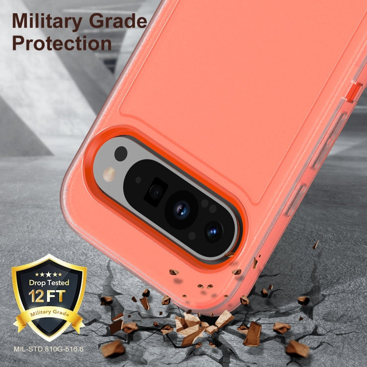 For Google Pixel 9 Pro Rugged PC + Silicone Phone Case with Holder(Transparent+Orange) - Google Cases by buy2fix | Online Shopping UK | buy2fix