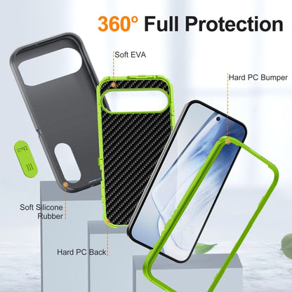 For Google Pixel 9 Rugged PC + Silicone Phone Case with Holder(Grey+Fresh Green) - Google Cases by buy2fix | Online Shopping UK | buy2fix