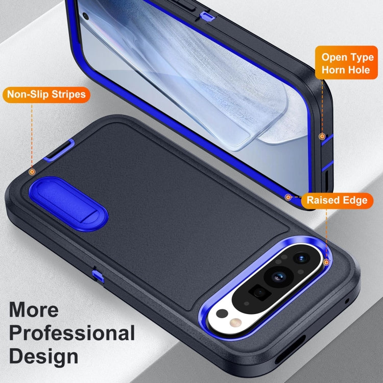 For Google Pixel 9 Rugged PC + Silicone Phone Case with Holder(Dark Blue+Royal Blue) - Google Cases by buy2fix | Online Shopping UK | buy2fix