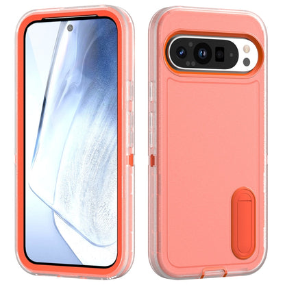 For Google Pixel 9 Rugged PC + Silicone Phone Case with Holder(Transparent+Orange) - Google Cases by buy2fix | Online Shopping UK | buy2fix