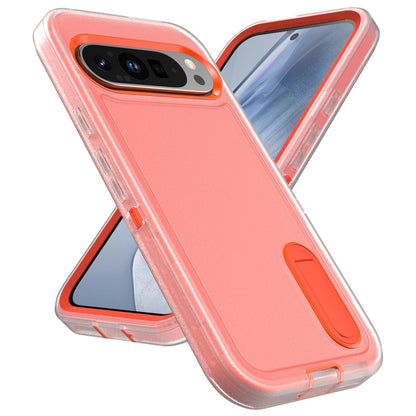 For Google Pixel 9 Rugged PC + Silicone Phone Case with Holder(Transparent+Orange) - Google Cases by buy2fix | Online Shopping UK | buy2fix