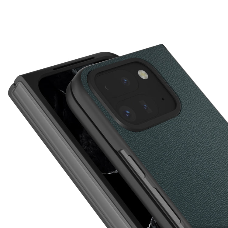 For Google Pixel 9 Pro Fold ABEEL Genuine Leather Elegant Black Edge Phone Case(Green) - Google Cases by buy2fix | Online Shopping UK | buy2fix