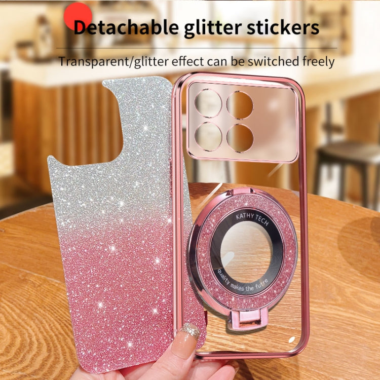 For Redmi K70 / K70 Pro Plated Gradient Glitter Round Holder TPU Phone Case(Pink) - K70 Pro Cases by buy2fix | Online Shopping UK | buy2fix