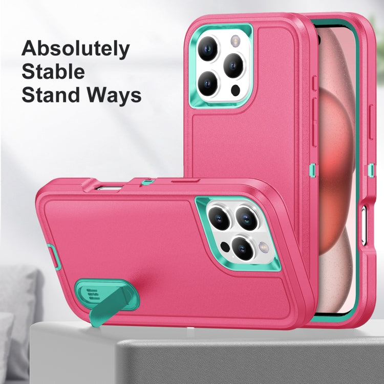 For iPhone 16 Pro Max Rugged PC + Silicone Phone Case with Holder(Rose Red+Light Green) - iPhone 16 Pro Max Cases by buy2fix | Online Shopping UK | buy2fix