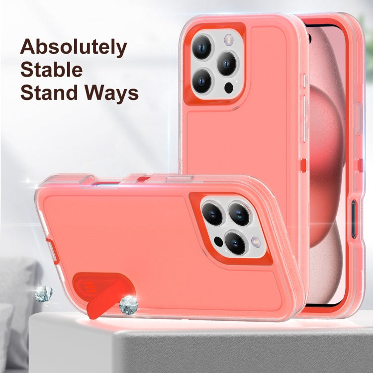 For iPhone 16 Pro Max Rugged PC + Silicone Phone Case with Holder(Transparent+Orange) - iPhone 16 Pro Max Cases by buy2fix | Online Shopping UK | buy2fix