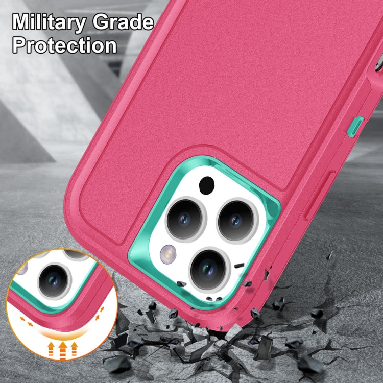 For iPhone 16 Pro Rugged PC + Silicone Phone Case with Holder(Rose Red+Light Green) - iPhone 16 Pro Cases by buy2fix | Online Shopping UK | buy2fix