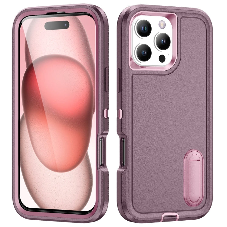 For iPhone 16 Pro Rugged PC + Silicone Phone Case with Holder(Purple+Pink) - iPhone 16 Pro Cases by buy2fix | Online Shopping UK | buy2fix