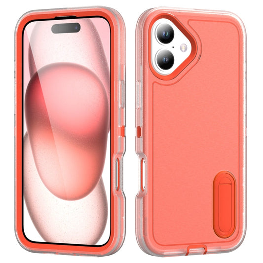 For iPhone 16 Plus Rugged PC + Silicone Phone Case with Holder(Transparent+Orange) - iPhone 16 Plus Cases by buy2fix | Online Shopping UK | buy2fix