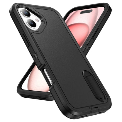 For iPhone 16 Rugged PC + Silicone Phone Case with Holder(Black) - iPhone 16 Cases by buy2fix | Online Shopping UK | buy2fix