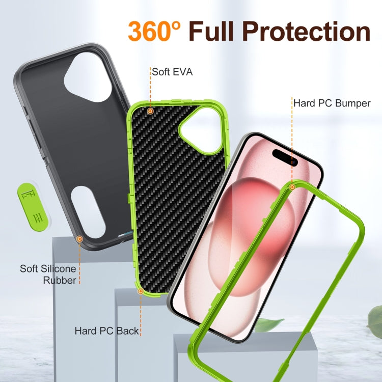 For iPhone 16 Rugged PC + Silicone Phone Case with Holder(Grey+Fresh Green) - iPhone 16 Cases by buy2fix | Online Shopping UK | buy2fix