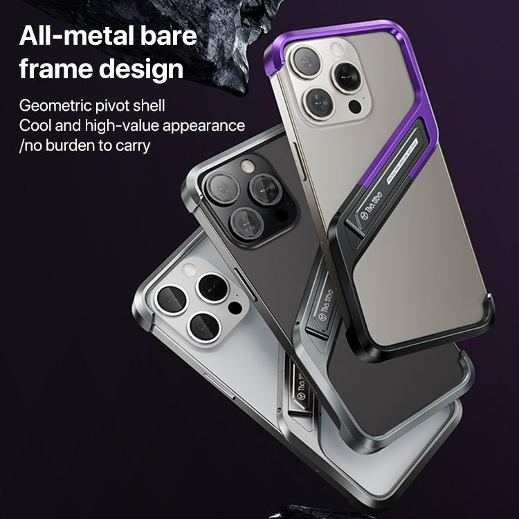 For iPhone 15 Pro Max S-shaped Stand Frameless Metal Phone Case(Black Purple) - iPhone 15 Pro Max Cases by buy2fix | Online Shopping UK | buy2fix