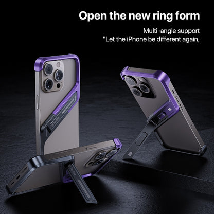 For iPhone 14 Pro Max S-shaped Stand Frameless Metal Phone Case(Black Purple) - iPhone 14 Pro Max Cases by buy2fix | Online Shopping UK | buy2fix