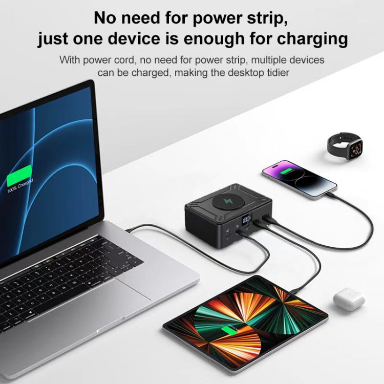 190W LED Display 3 x Type-C + 2 x USB Multi Ports Charger Support QI Wireless Charging(Black) - Multifunction Charger by buy2fix | Online Shopping UK | buy2fix