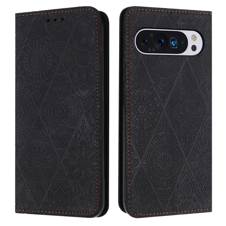 For Google Pixel 9 / 9 Pro Ethnic Embossed Adsorption Leather Phone Case(Black) - Google Cases by buy2fix | Online Shopping UK | buy2fix