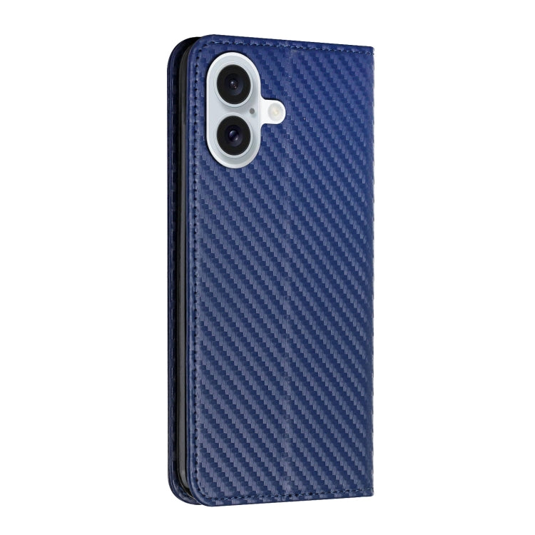 For iPhone 16 Carbon Fiber Texture Magnetic Flip Leather Phone Case(Blue) - iPhone 16 Cases by buy2fix | Online Shopping UK | buy2fix