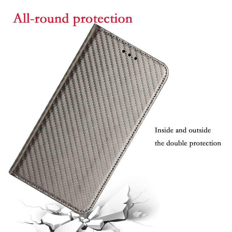 For iPhone 16 Carbon Fiber Texture Magnetic Flip Leather Phone Case(Grey) - iPhone 16 Cases by buy2fix | Online Shopping UK | buy2fix