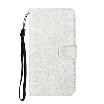 For Samsung Galaxy S25 5G Ethnic Style Embossed Pattern Leather Phone Case(White) - Galaxy S25 5G Cases by buy2fix | Online Shopping UK | buy2fix