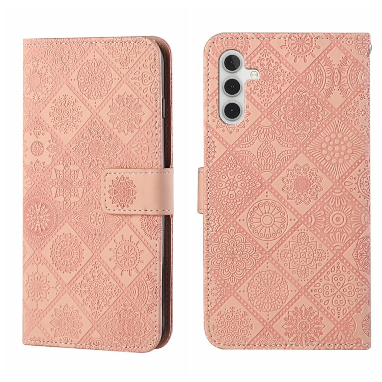 For Samsung Galaxy S25+ 5G Ethnic Style Embossed Pattern Leather Phone Case(Pink) - Galaxy S25+ 5G Cases by buy2fix | Online Shopping UK | buy2fix