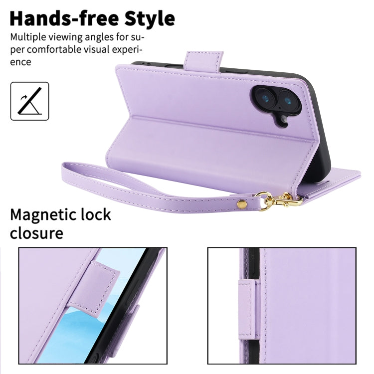 For iPhone 16 Side Buckle RFID Anti-theft Leather Phone Case(Light Purple) - iPhone 16 Cases by buy2fix | Online Shopping UK | buy2fix