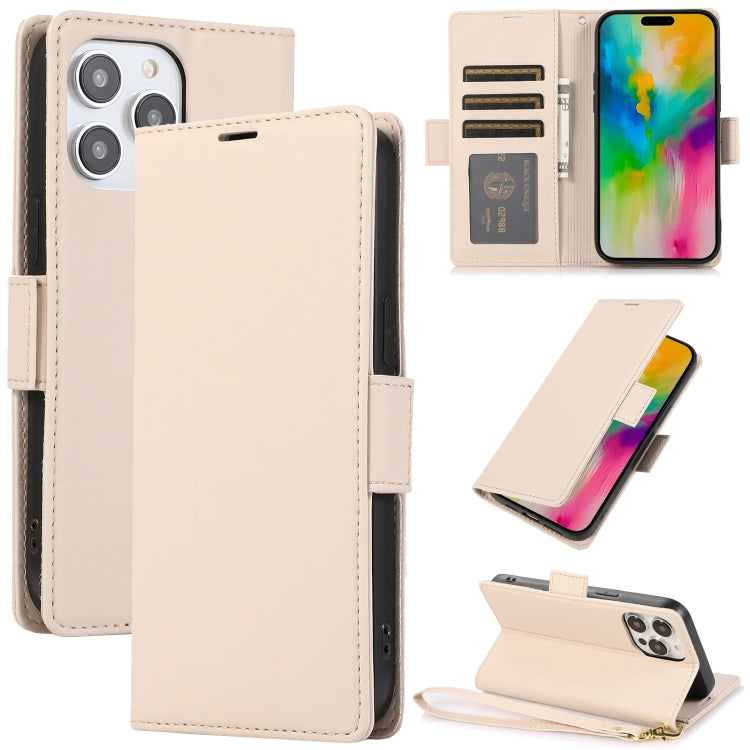 For iPhone 16 Pro Side Buckle RFID Anti-theft Leather Phone Case(Apricot) - iPhone 16 Pro Cases by buy2fix | Online Shopping UK | buy2fix