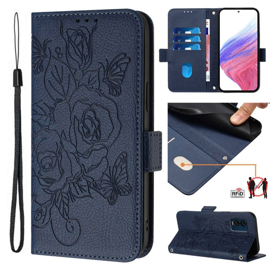 For Nothing CMF Phone 1 Embossed Rose RFID Anti-theft Leather Phone Case(Dark Blue) - More Brand by buy2fix | Online Shopping UK | buy2fix