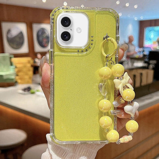 For iPhone 16 TPU + PC + Glitter Sequins Full Coverage Phone Case with Bracelet(Yellow) - iPhone 16 Cases by buy2fix | Online Shopping UK | buy2fix