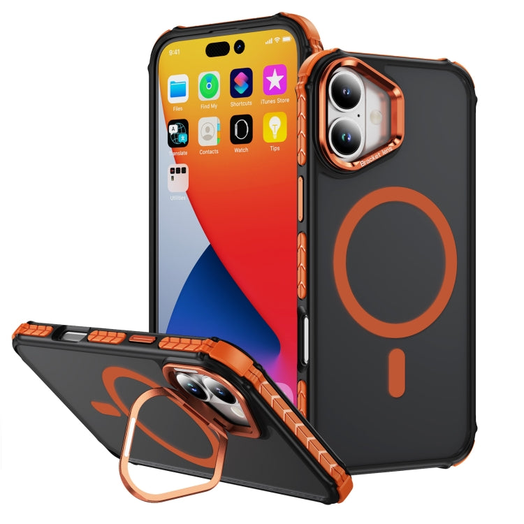 For iPhone 16 Plus Rainbow Series Skin Feel MagSafe Lens Holder Phone Case(Orange) - iPhone 16 Plus Cases by buy2fix | Online Shopping UK | buy2fix