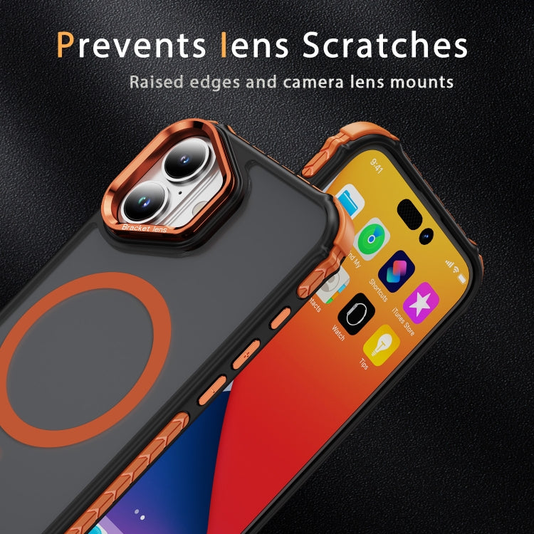 For iPhone 16 Plus Rainbow Series Skin Feel MagSafe Lens Holder Phone Case(Orange) - iPhone 16 Plus Cases by buy2fix | Online Shopping UK | buy2fix