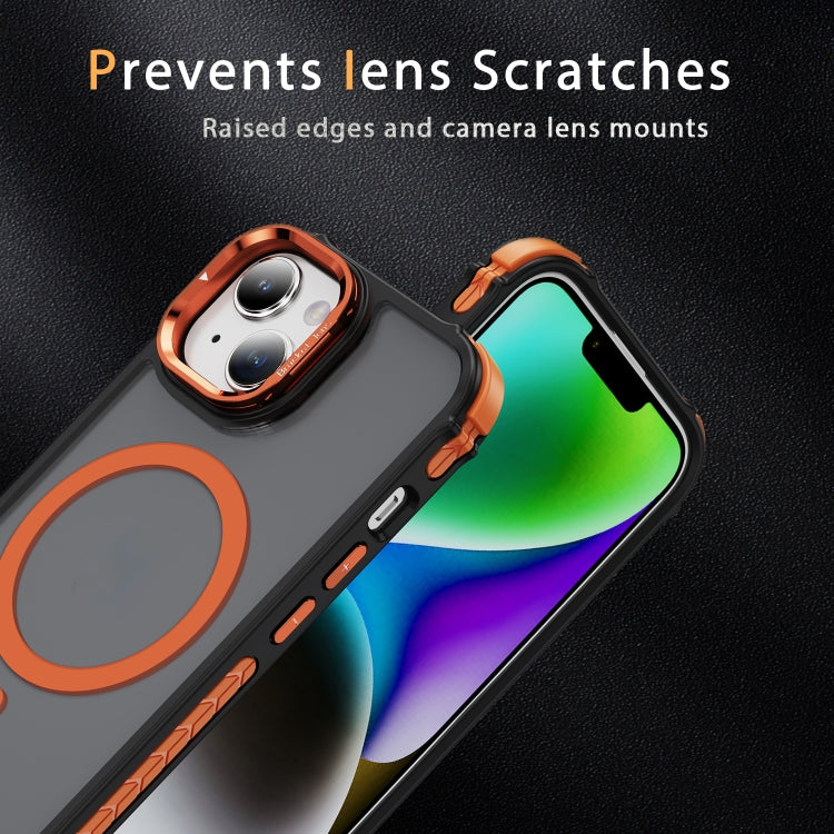 For iPhone 14 Rainbow Series Skin Feel MagSafe Lens Holder Phone Case(Orange) - iPhone 14 Cases by buy2fix | Online Shopping UK | buy2fix