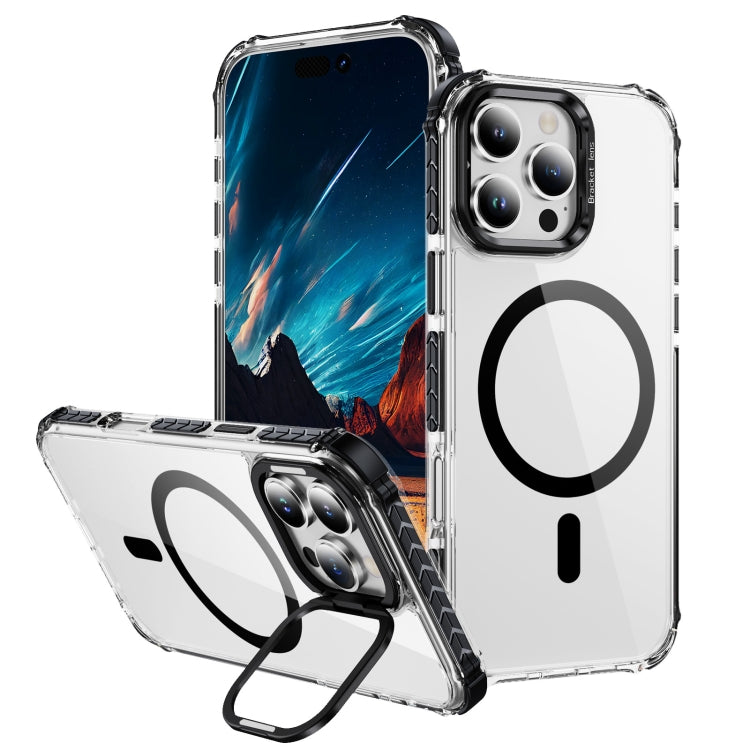 For iPhone 16 Pro Rainbow Series Transparent MagSafe Lens Holder Phone Case(Black) - iPhone 16 Pro Cases by buy2fix | Online Shopping UK | buy2fix