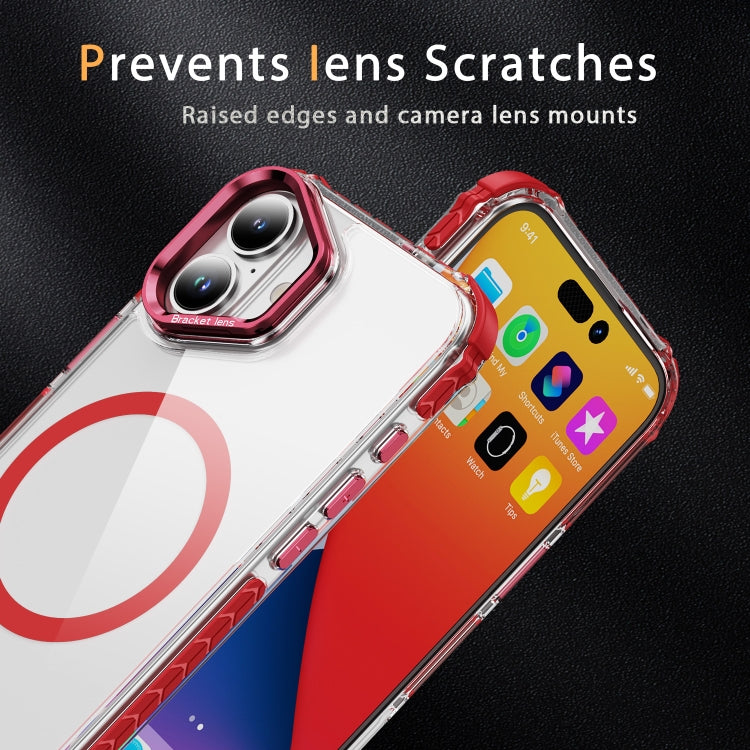 For iPhone 16 Plus Rainbow Series Transparent MagSafe Lens Holder Phone Case(Red) - iPhone 16 Plus Cases by buy2fix | Online Shopping UK | buy2fix