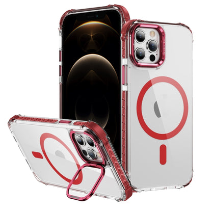 For iPhone 12 Pro Max Rainbow Series Transparent MagSafe Lens Holder Phone Case(Red) - iPhone 12 Pro Max Cases by buy2fix | Online Shopping UK | buy2fix