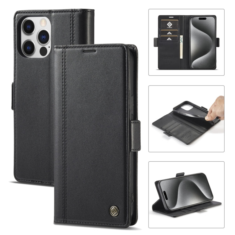 For iPhone 16 Pro Max LC.IMEEKE Skin-friendly Card Slots Leather Phone Case(Black) - iPhone 16 Pro Max Cases by LC.IMEEKE | Online Shopping UK | buy2fix